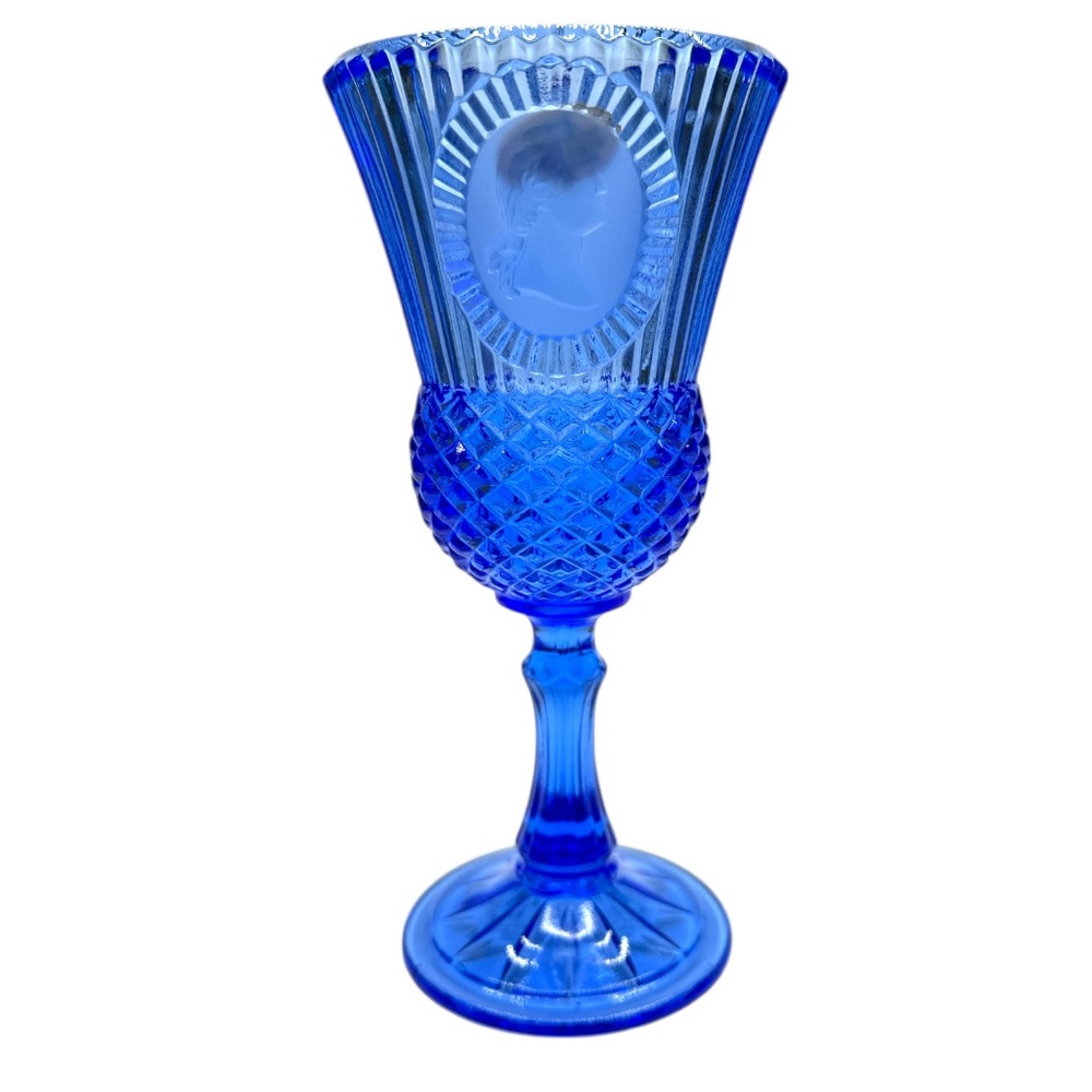 Fostoria Cobalt Blue Goblet George Washington Vintage  Stemmed‎ Glass